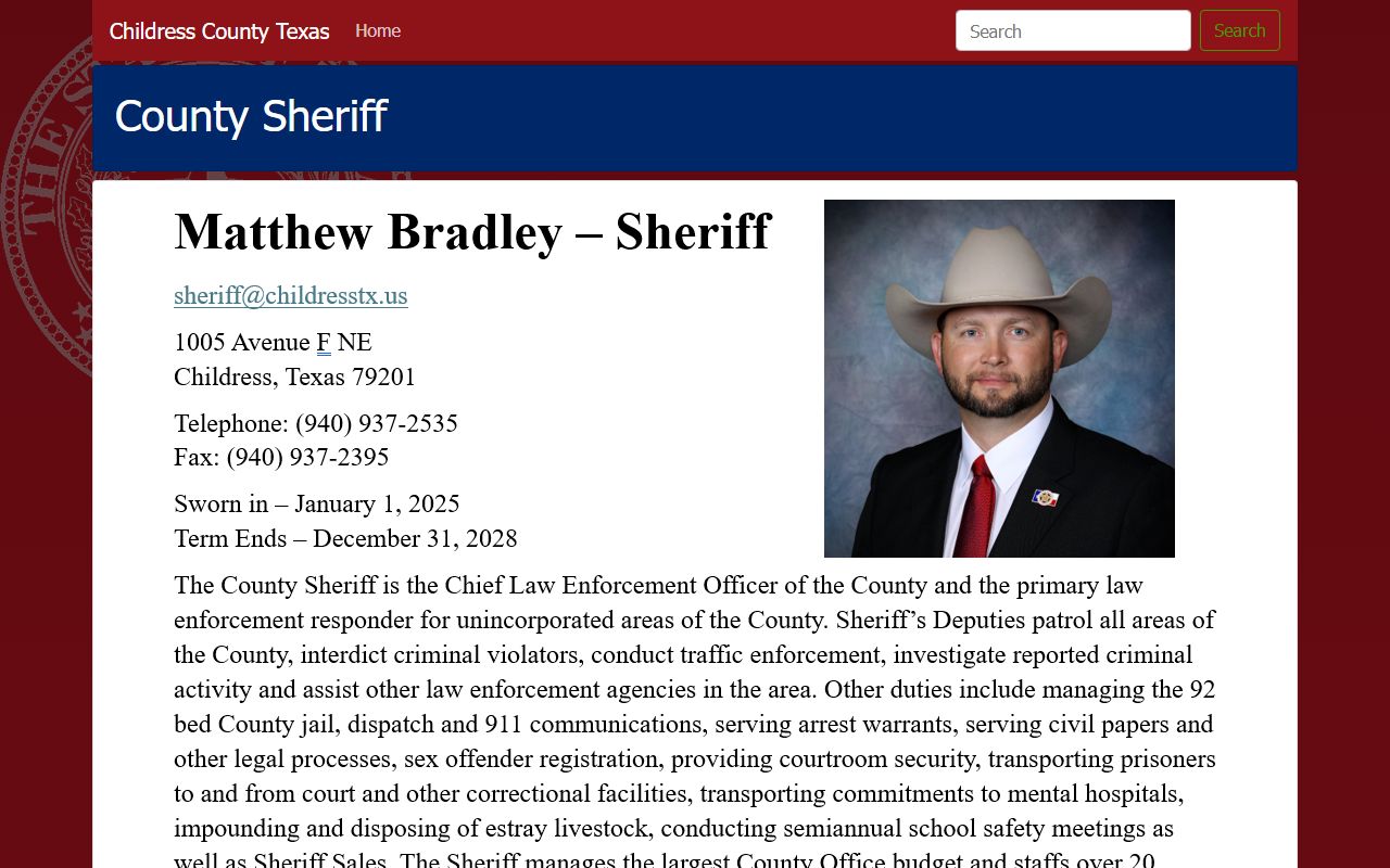 Childress County inmate records sheriff custody and open records page