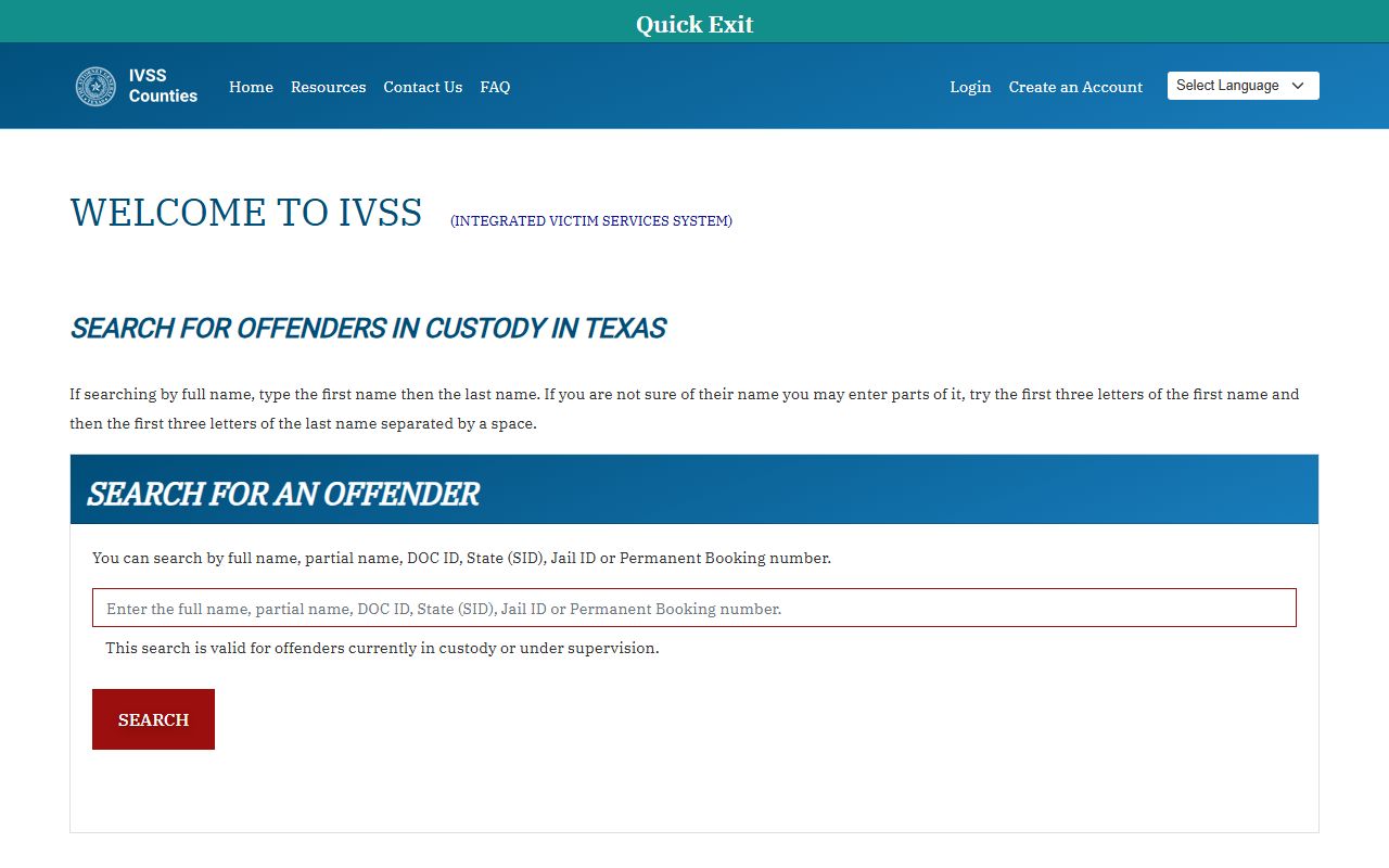 Childress County inmate custody search in Texas IVSS